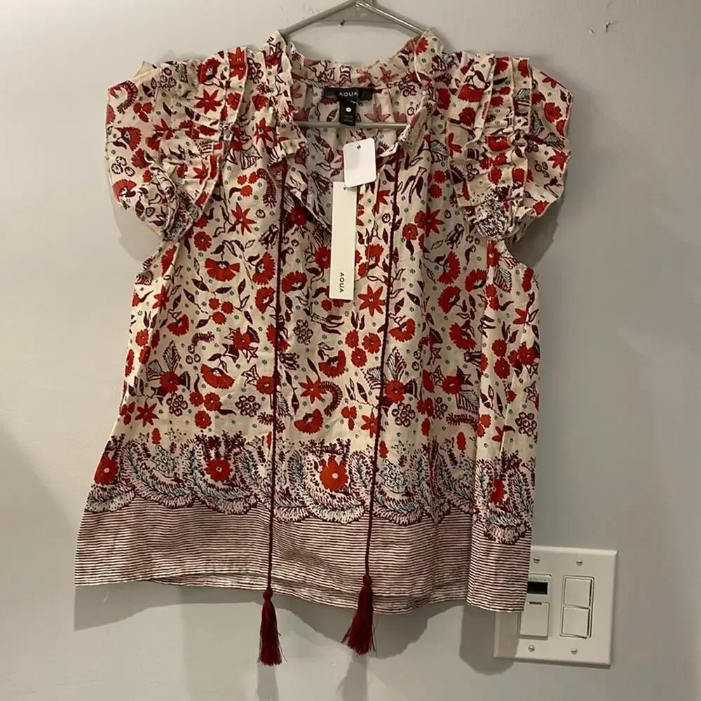Aqua NWT Boho colorful Top, 100% Cotton